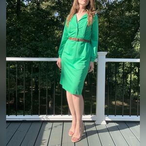 Vintage 1970’s Green Shirt Dress Modern Medium